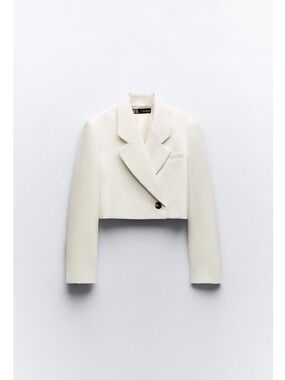 Zara Cropped Double Breasted Blazer Oyster White Size M NWOT